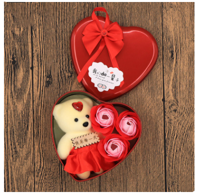 Soap Flower Gift Box Valentine's Day Gift Mother's Day Creative Gifts Bear Flower Rose Heart Shaped Tin Box