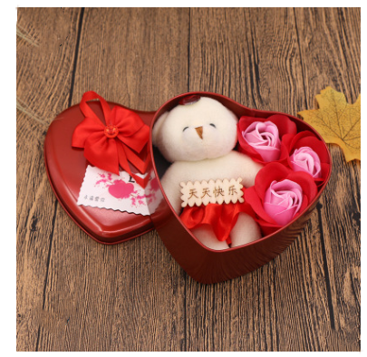 Soap Flower Gift Box Valentine's Day Gift Mother's Day Creative Gifts Bear Flower Rose Heart Shaped Tin Box