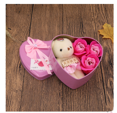 Soap Flower Gift Box Valentine's Day Gift Mother's Day Creative Gifts Bear Flower Rose Heart Shaped Tin Box