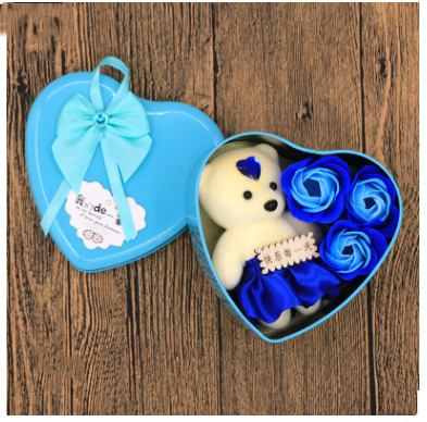 Soap Flower Gift Box Valentine's Day Gift Mother's Day Creative Gifts Bear Flower Rose Heart Shaped Tin Box