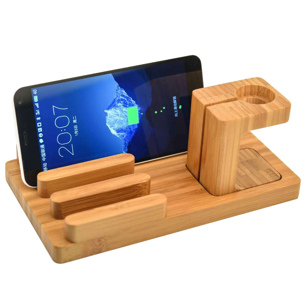 4 USB Charger Station for Apple Watch Charging Dock Station Bamboo Wood Charger Stand Holder For iPhone iPad iPod Samsung Xiaomi