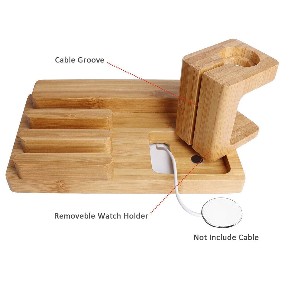 4 USB Charger Station for Apple Watch Charging Dock Station Bamboo Wood Charger Stand Holder For iPhone iPad iPod Samsung Xiaomi