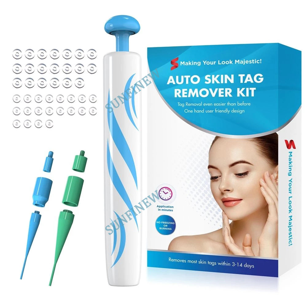 NEW Auto 2 in1 Skin Tag Removal Kit Home Use Mole Wart Remover Painless Microband Skin Tag Treatment Skin Care Tool Skin Label